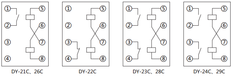 DY-24C、D電壓繼電器內部接線圖